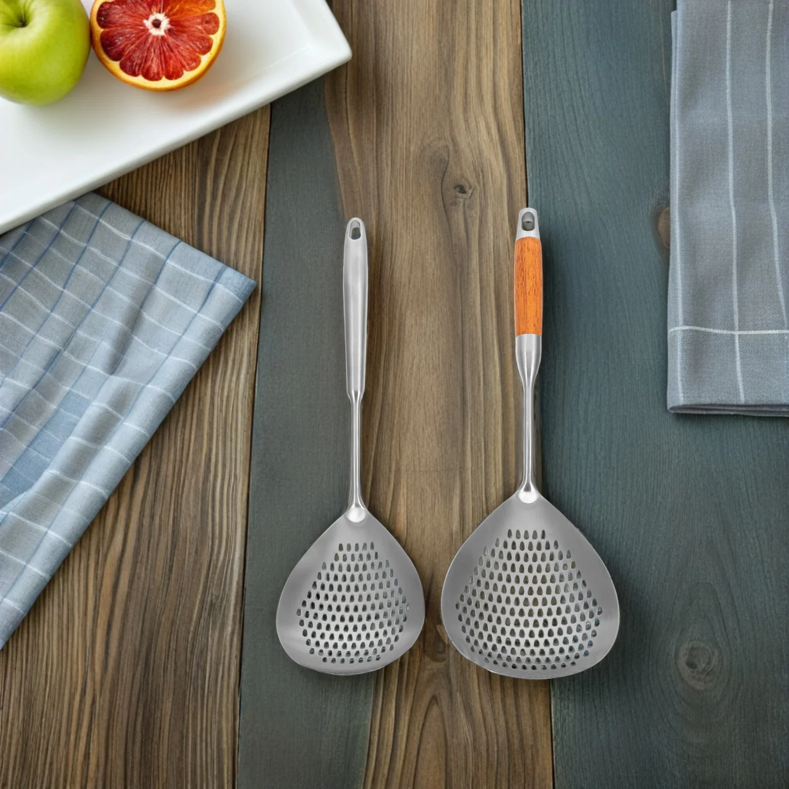 

2Pcs Stainless Steel Long Handle Skimmer Spoon Set Efficient Slot Design for Safe Cooking Pasta Frying
