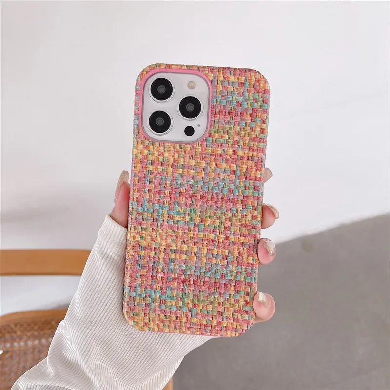 Phone Case For iPhone 15 14 13 12 11 Pro Max Plus Cases Cloth Braided Texture Silicone Soft Shockproof Cover Luxury