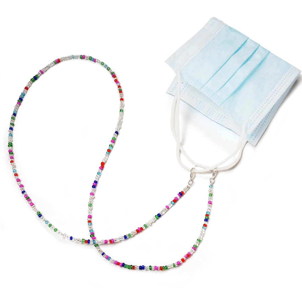 Rainbow Rice Pearl Glasses Chain Mask Chain Anti-Slip Hanging Rope Glasses Chain Hanging Chain Hanging Rope Two-In-One
