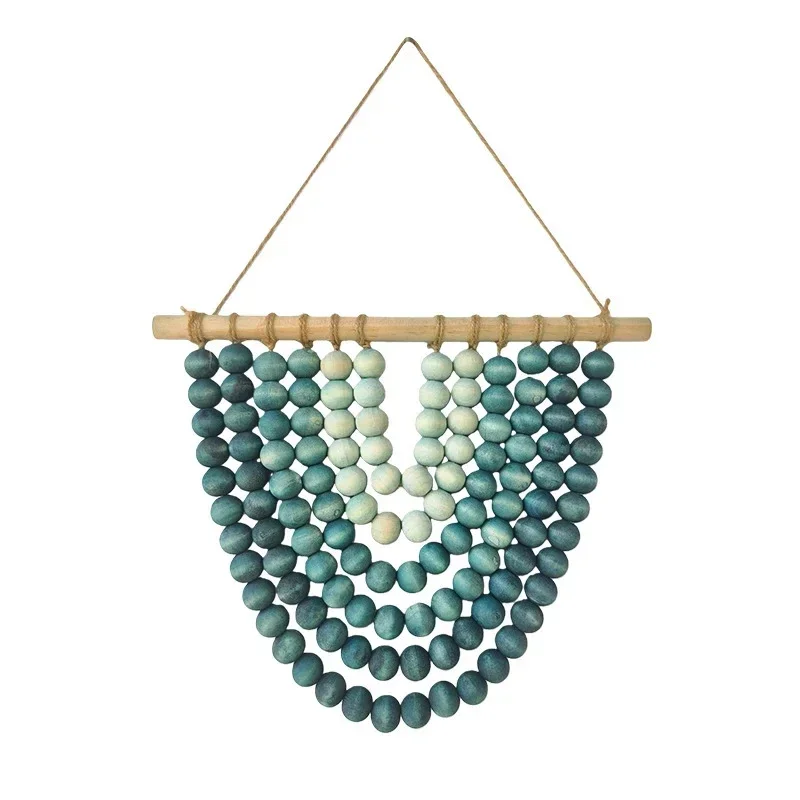 Blue Gradient Beaded Wall Hanging Nordic Boho Jute Wooden Bead Wall Decor For Home Living Room Bedroom Cozy Hygge Gift For Women