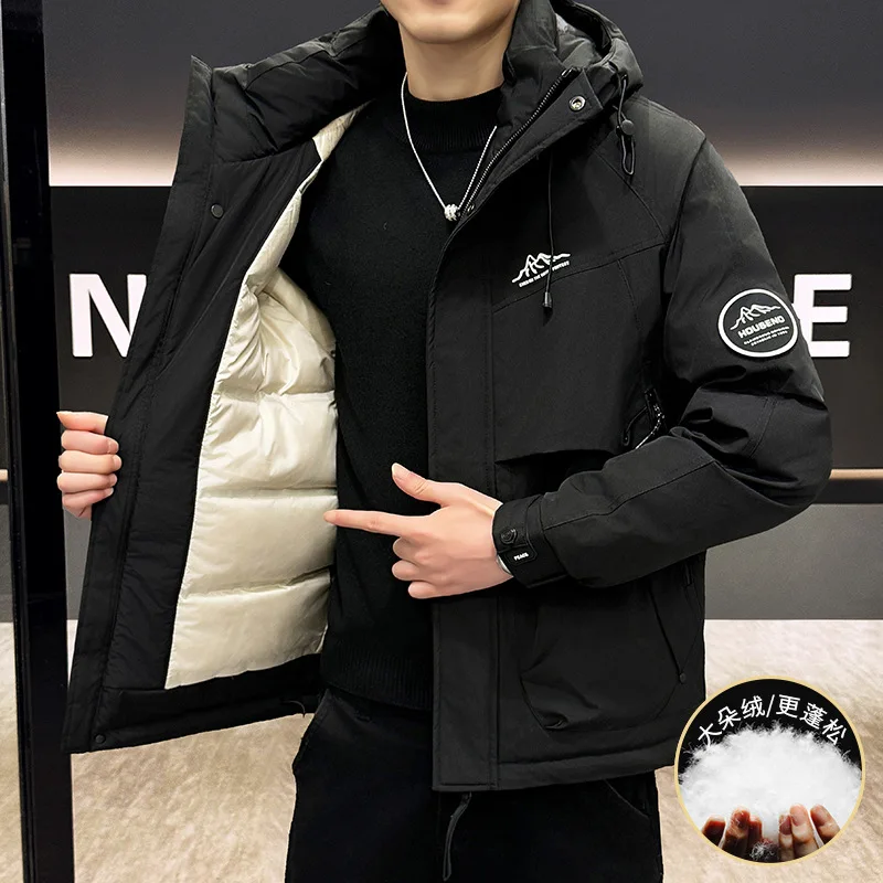 

Мужская повседневная свободная теплая куртка-пуховик Dujia с капюшоном, осень-зима 2025, утепленная, белая, стандартной длины