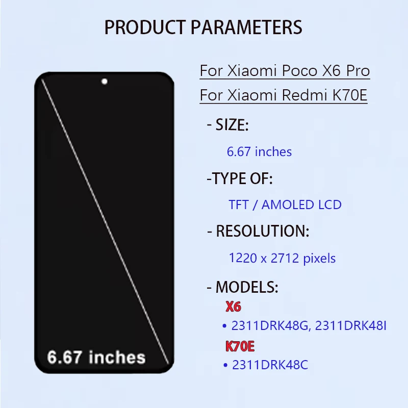 New Super AMOLED LCD For Xiaomi Redmi K70E Touch Screen Digitizer Assembly For Poco X6Pro Display Replacement Repair Spare Parts