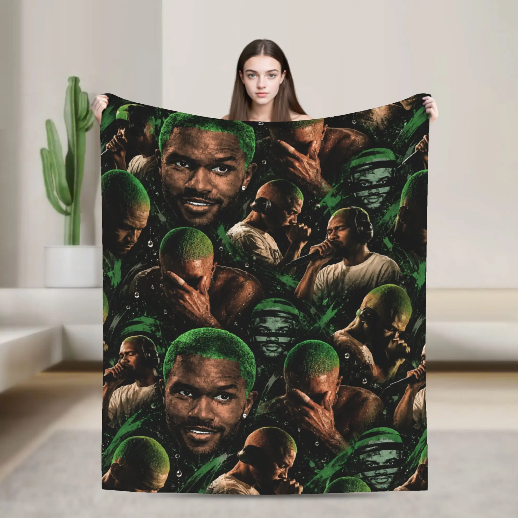 BLOND Print Blanket Rapper Frank Graphic Warm Soft Fluffy Plush Throw Blanket For Bedroom Flannel Bedspread Bed Cover