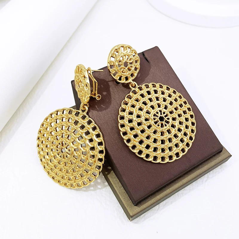 Gold Color Women Earrings 18K Gold Plated Round Drop Earring Fashion Jewelry Wedding Party Accessories Trending Free Shipping