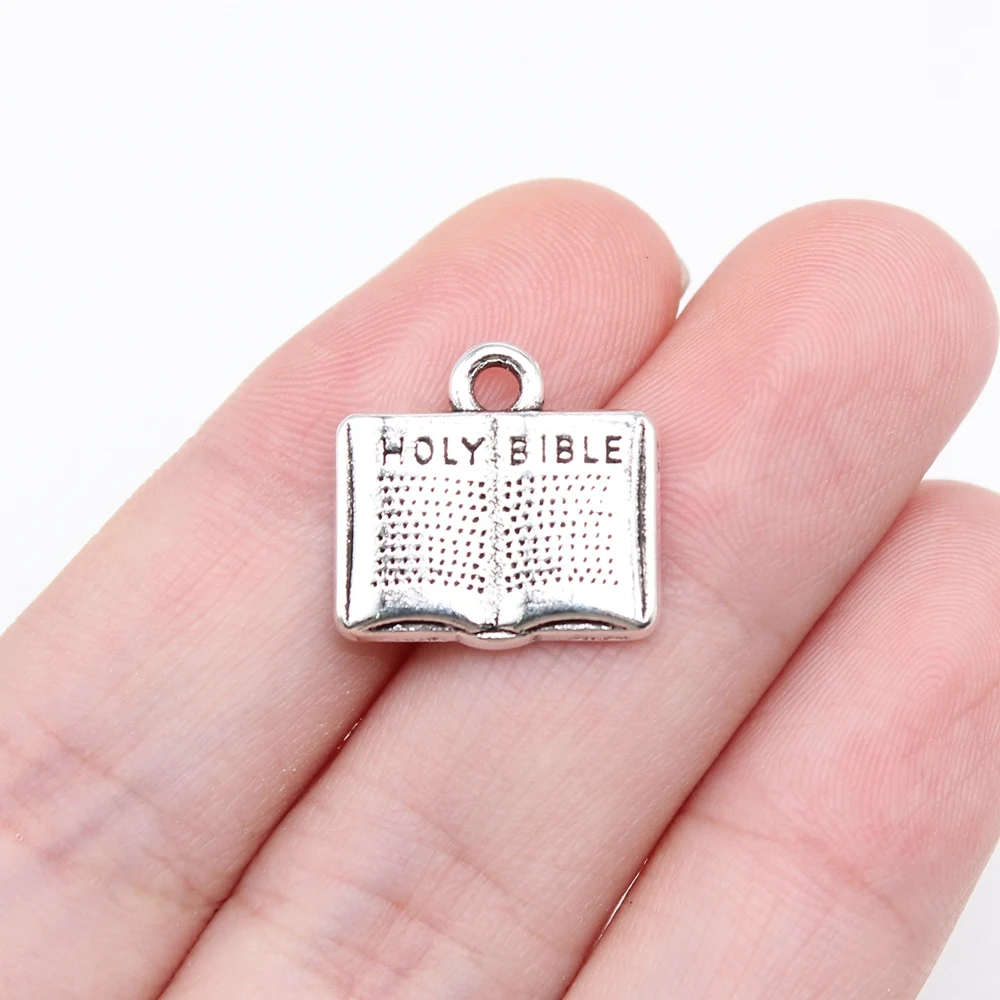 WYSIWYG 20 sztuk 15x15mm antyczne posrebrzane zawieszki biblijne do tworzenia biżuterii DIY komponenty biżuterii