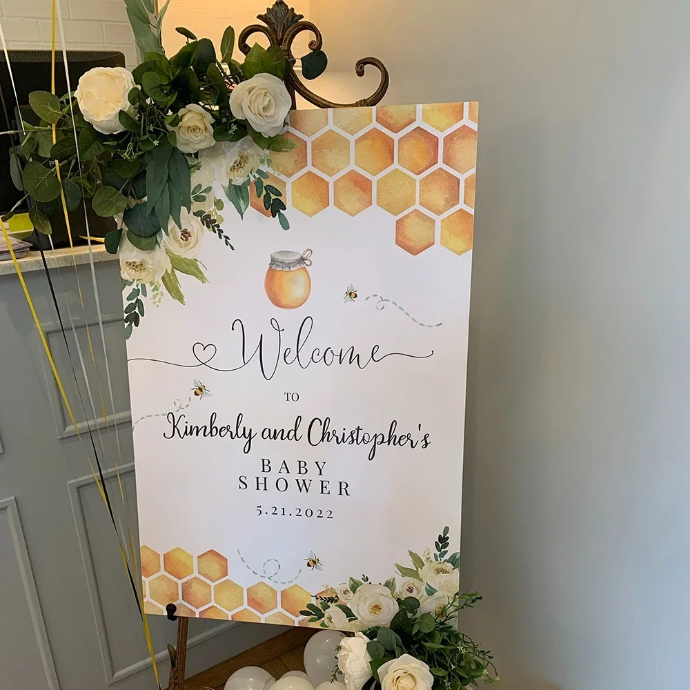 Custom Rustic Honey Bumble Bee Baby Shower Welcome sign Poster Bridal Personalized Art Print Cuples Wall Picture for Party Decor