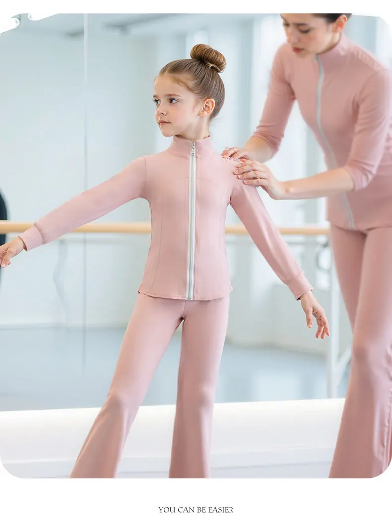

Girls Long Sleeve Ballet Tops Pink Velvet Inner Dance Jacket Thermal Zip Up Kids Dance Clothing Winter Turtleneck Ballet Coat