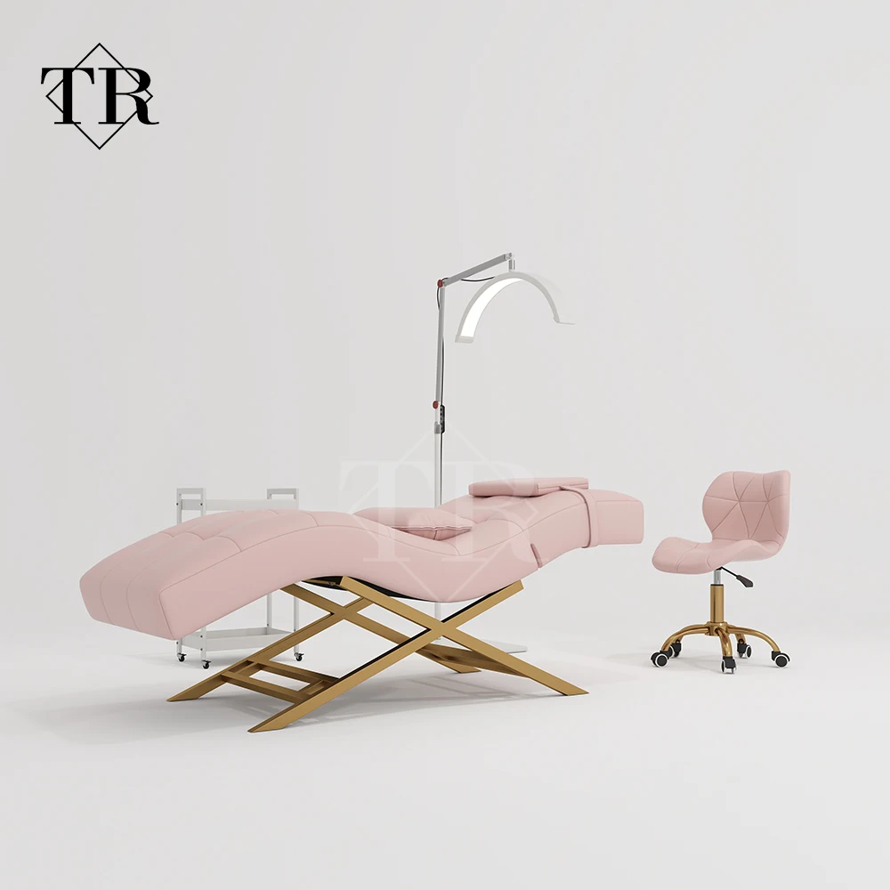 Modern Stainless Steel Eyelash Hydraulic Beauty Bed Lounger Recliner Chair Salon Use Full Lash Aesthetic Table Bed Set