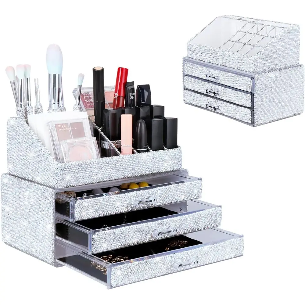 

Makeup Organizers Drawer Bling Diamond,Fashion Countertop Jewelry Cosmetic Storage Display Boxes,Makeup Brush Holder, Cosmetic H