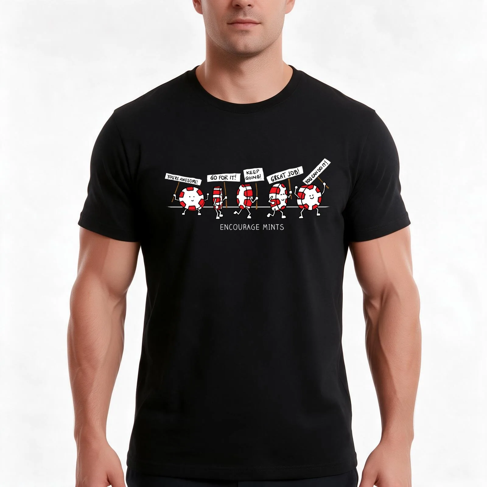 Encourage Mints Marching T-Shirt, Summer Casual Cotton Tee, Oversized Streetwear Tops, Vintage Graphic Print, Unisex Men Women