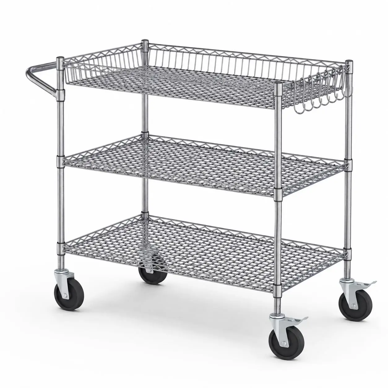 3 Tier Heavy Duty Wire Commercial Grade Rolling Cart with Wheels, Rolling Shelving Unit, Metal Utility Serving Cart