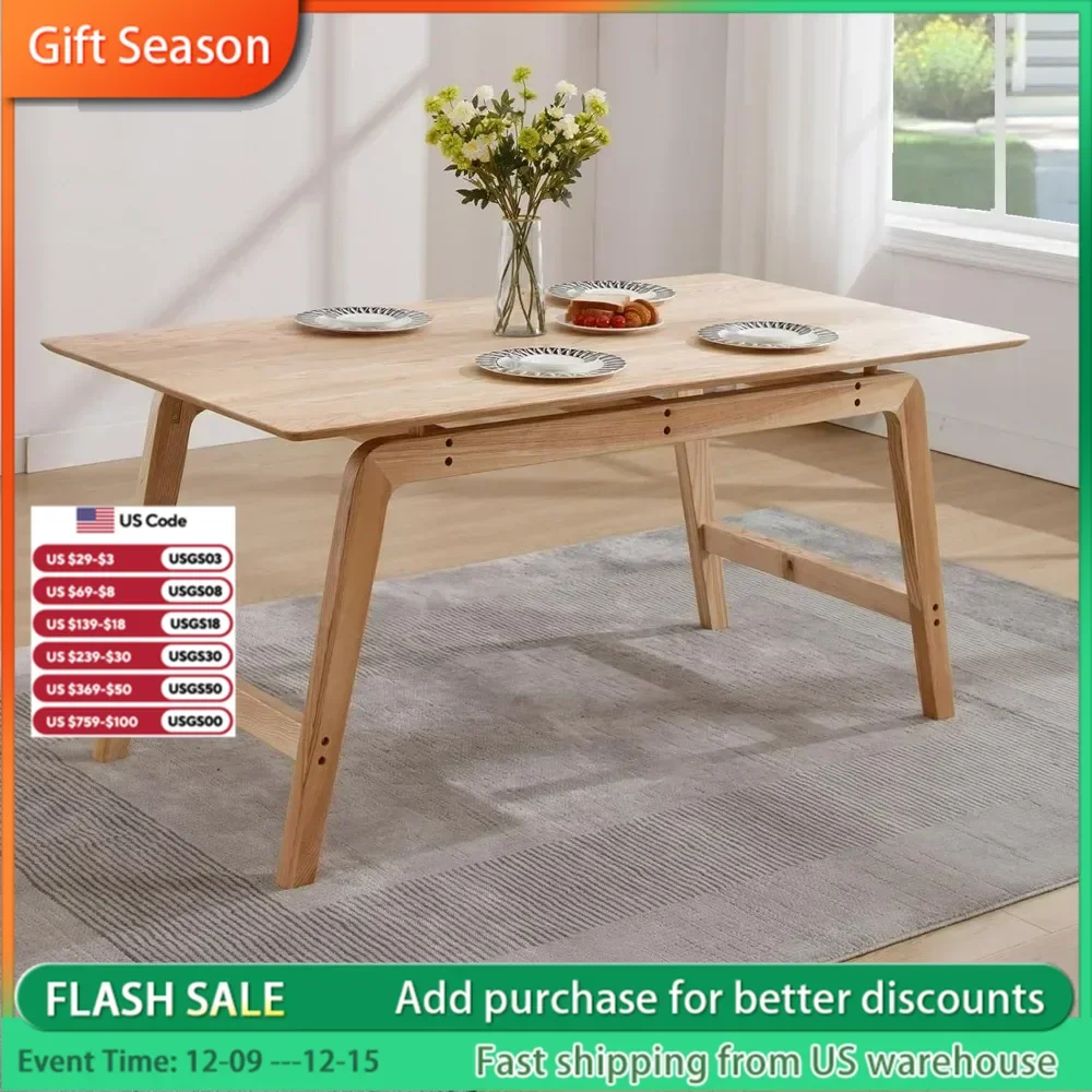 Dining Table for 4 to 6 People, Farmhouse Solid Wood Rustic Kitchen Table with Tapered-Legs, Rectangular Dinner Table