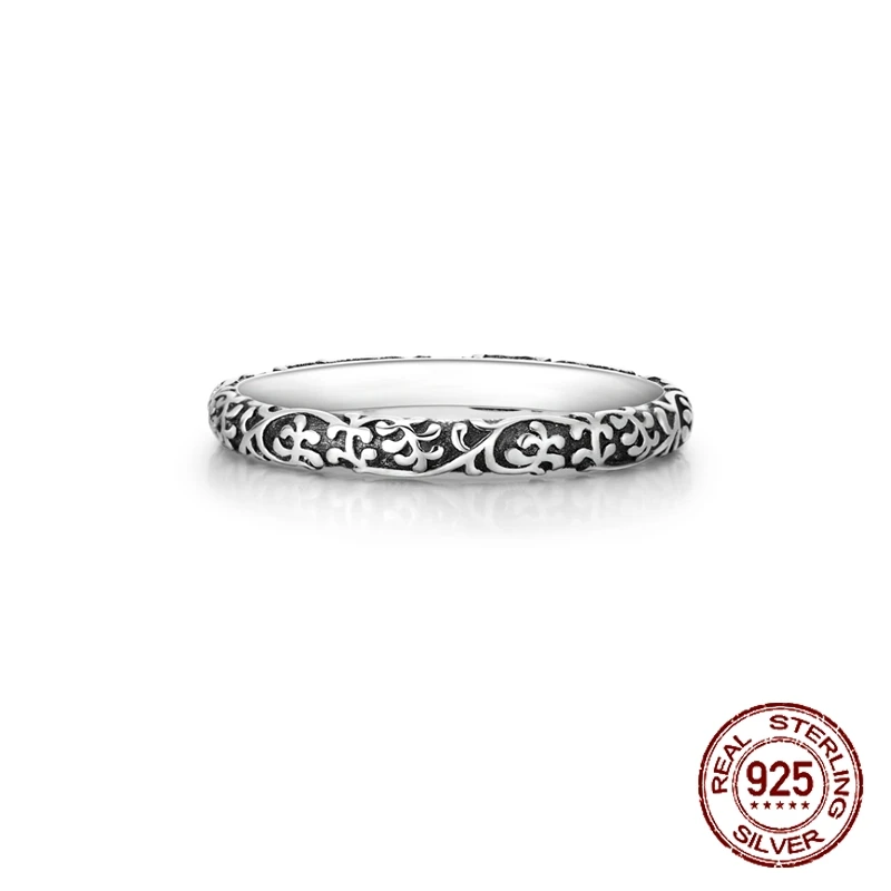 925 Sterling Silver Vintage Oxidized Filigree Band Ring Celtic Scrollwork Stackable Ring Retro Jewelry Gift for Women & Men