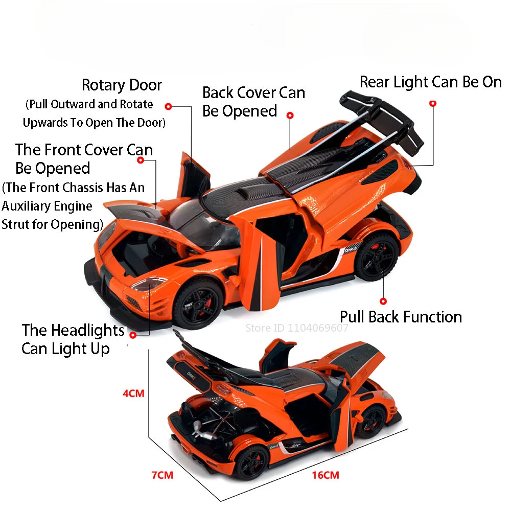 1:32 Scale ONE1 Miniature Sports Car Model Toys Alloy Diecast 4 Doors Opened with Pull Back Racing Vehicles Toys for Kids Gifts