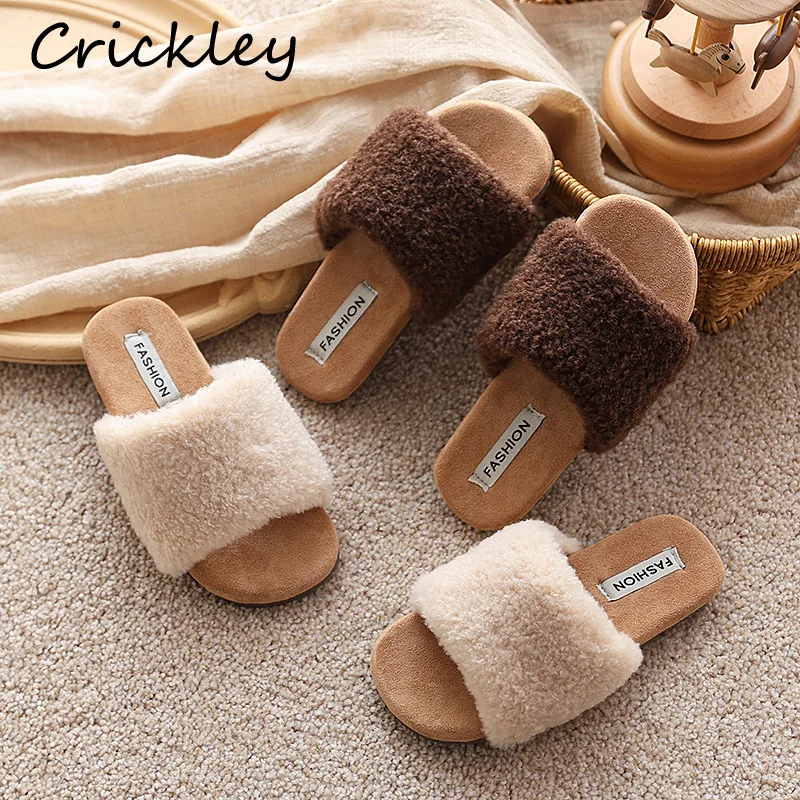 Solid Plush Girls Slippers Autumn Winter Soft Bottom Children Fashion Shoes Non Slip Toddler Kids Flats Slippers