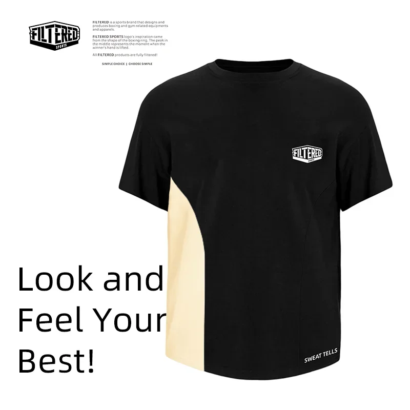 FILTERED SPORTS-T-shirt de boxe noir à manches courtes pour hommes, haut athlétique respirant, haute qualité, entraînement de loisirs, At Fit, TFA056