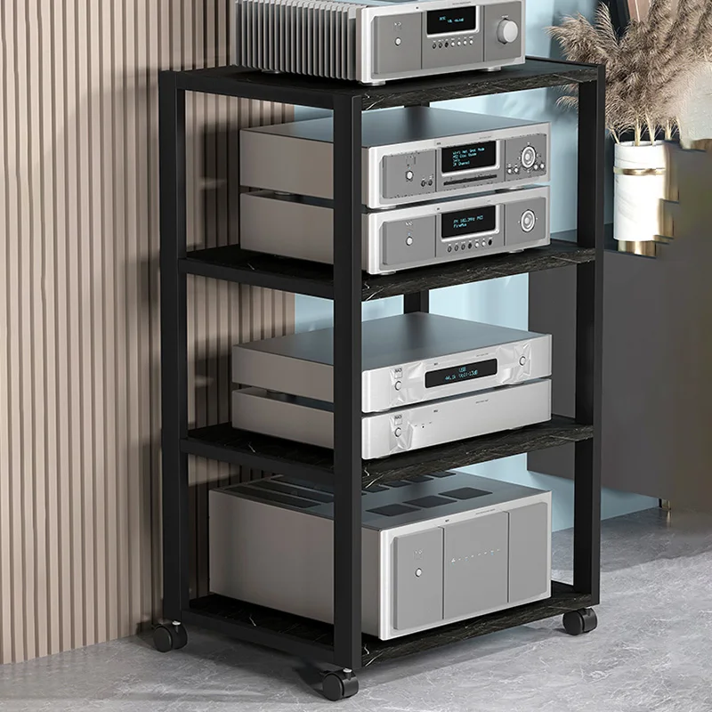 2-5 Tier Speaker Stand 360°Wheel Audio Rack Sturdy Metal Frame Amplifier Shelf 40x50cm Storage Bracket For Home Theater Radio DJ