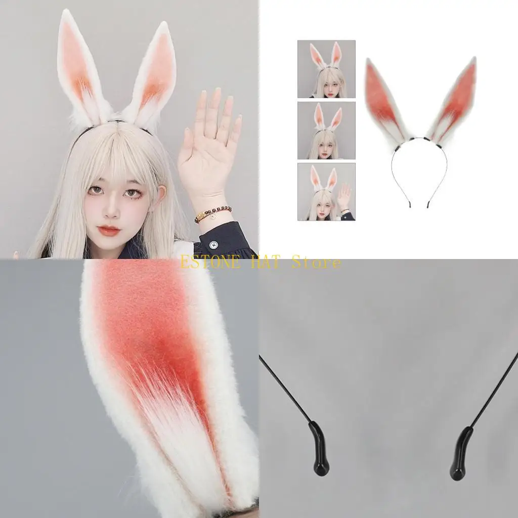49MF Shower Bunny Ear Headband Woman Students Washing Face Hairband Large Rabbits Ear Headbands Plush Halloween Hair Hoop