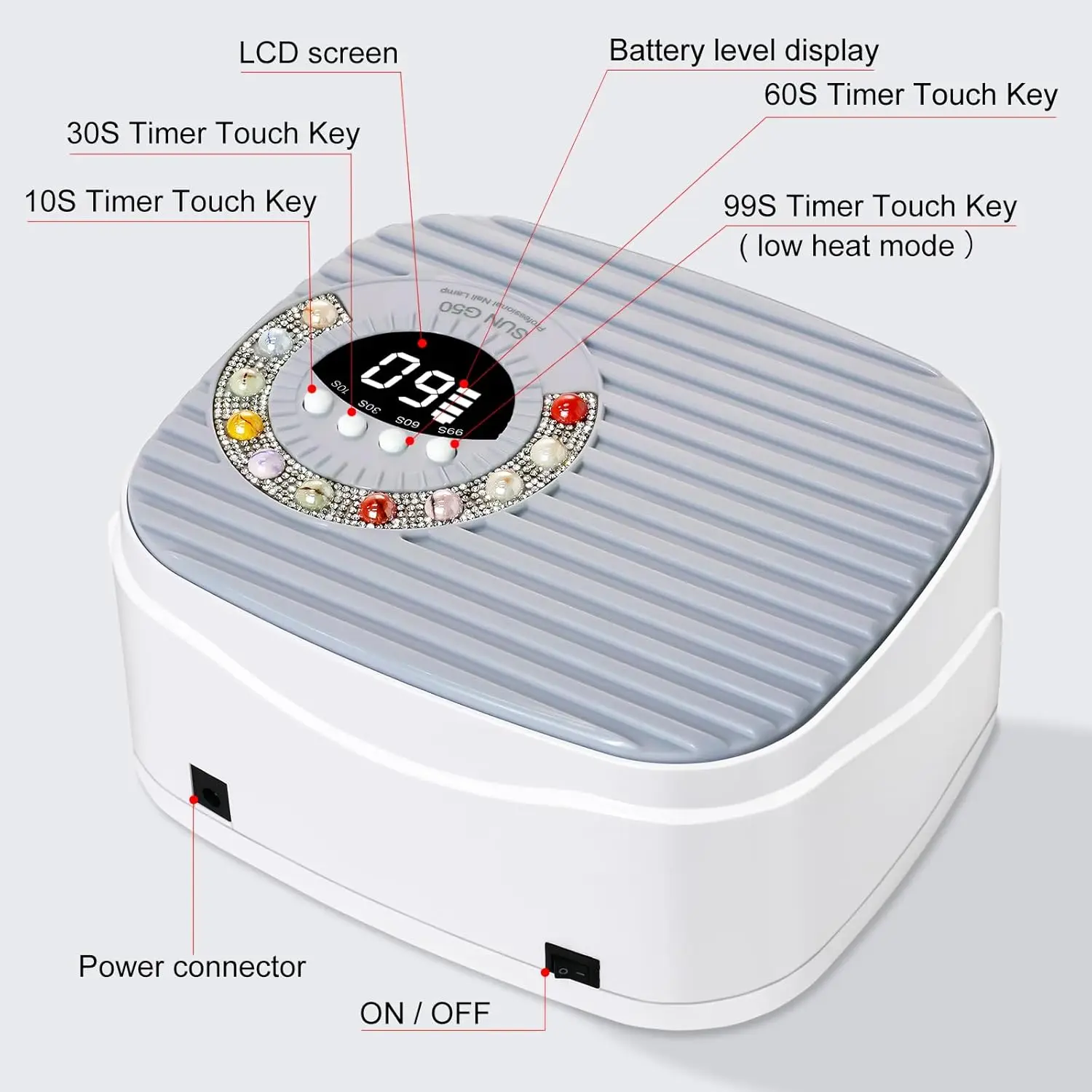 UV LED Nail Lamp Kit with 45PCS Beads, Gloves, Rechargeable for Gel Polish Curing