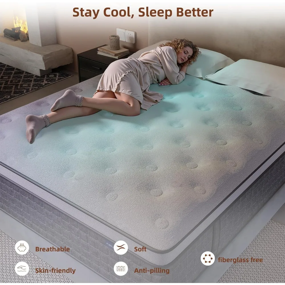 مرتبة مقاس كوين، مرتبة متوسطة الثابتة مقاس 12 بوصة مع دعم قطني وكتف إضافي، مراتب هجينة مع جل ميموري فوم P #2