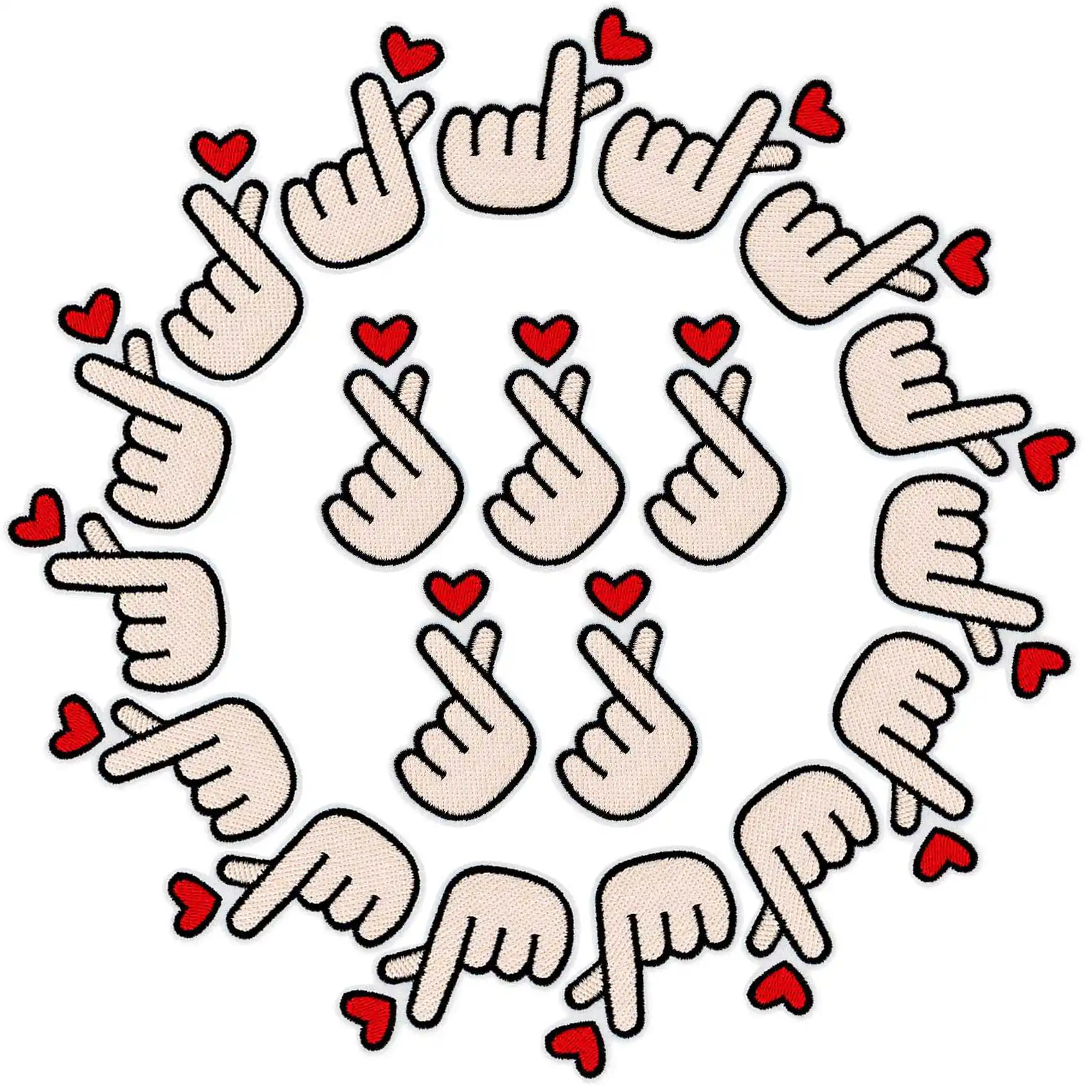 ONCE 20PCS Finger Heart Patches,Korean Finger Heart Sew on Embroidery Patch, Fabric Applique Sticker Decal Pin for Jeans