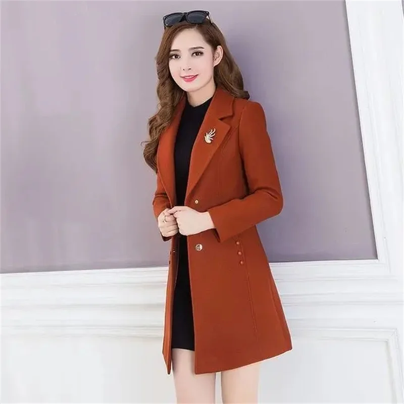 Thick Woolen Coat Women\'s Mid-Length 2023 Autumn Winter New Suit Collar Trench Coat Korean Fashion Slim Woolen Jackets trendy