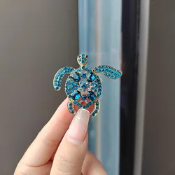 2024 Cross-border blue diamond turtle brooch Fashion trend corsage pin cartoon high-end waist collection