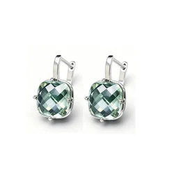Trendy Green Amethyst Earrings Sterling 925 Silver Gemstone Cushiom Cut 10mm 7Ct Fine Jewelry for Women Lady Party Birthday Gift