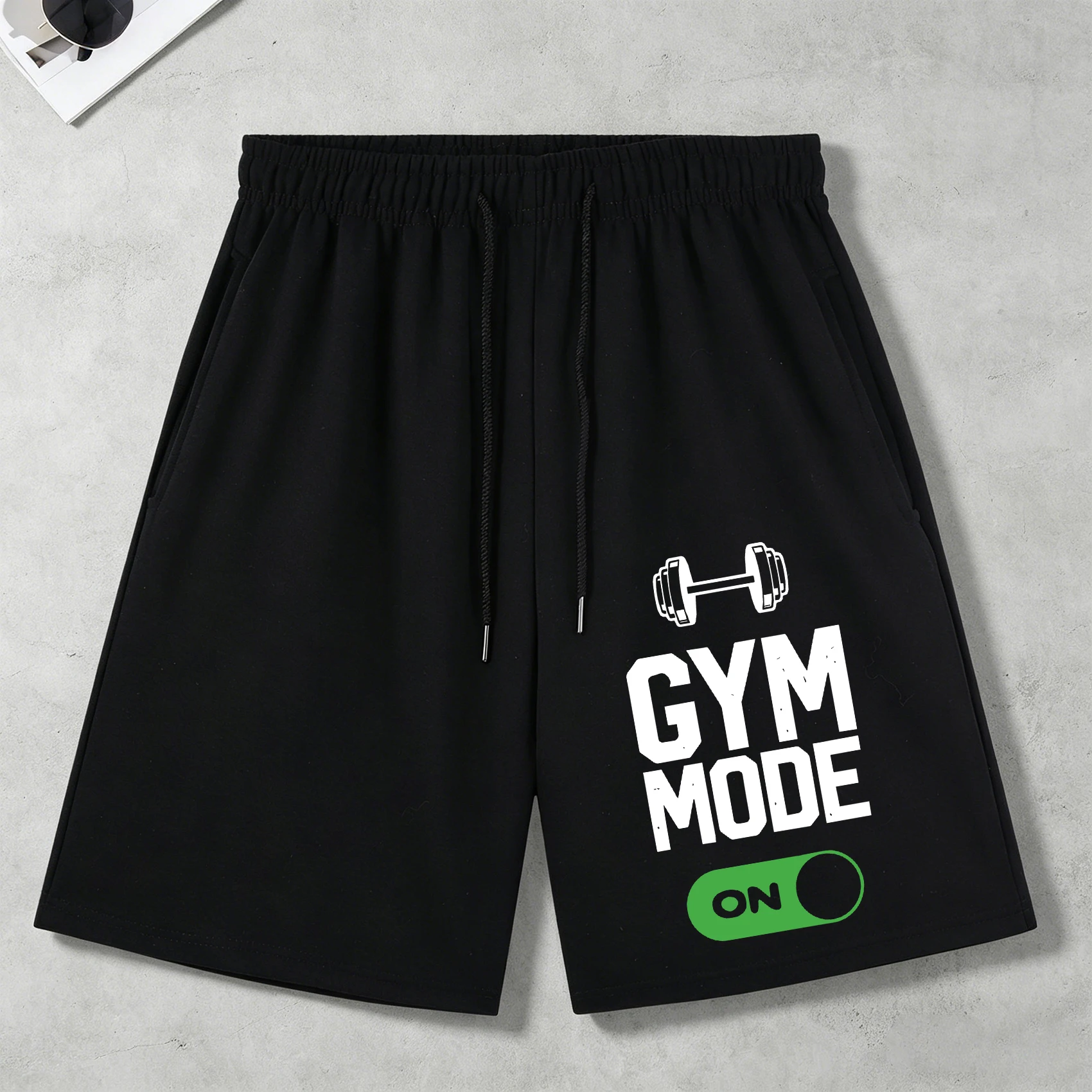 Gym Mode On Design Pocket Mans Pants Sport Shorts All-Match Drawstring Basics Streetwears Unisex Soft Black Wide-Leg Pant