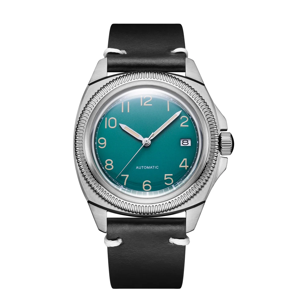 Parnis 41mm esfera negra marcador luminoso Japón NH35 movimiento mecánico automático hombres relojes correa de cuero reloj deportivo para hombres