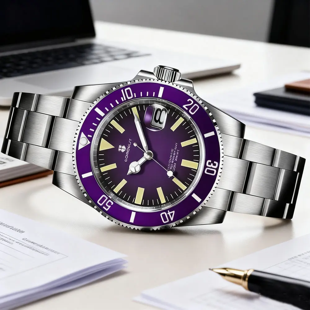 40 مللي متر CORGEUT ساعة للرجل الفاخر التلقائي NH35 ساعات آلية الياقوت مقاوم للماء 100 متر مضيئة شعار مخصص