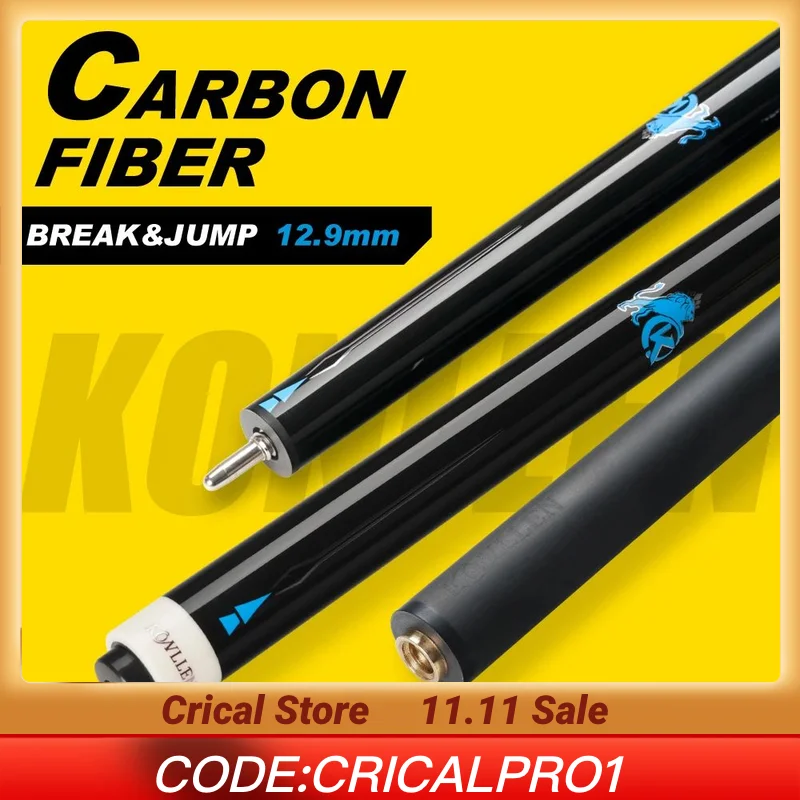

KONLLEN jump break cue with 3 Pieces Carbon Fiber Black Technology 12.9mm for Professional Billiard Cue Stick