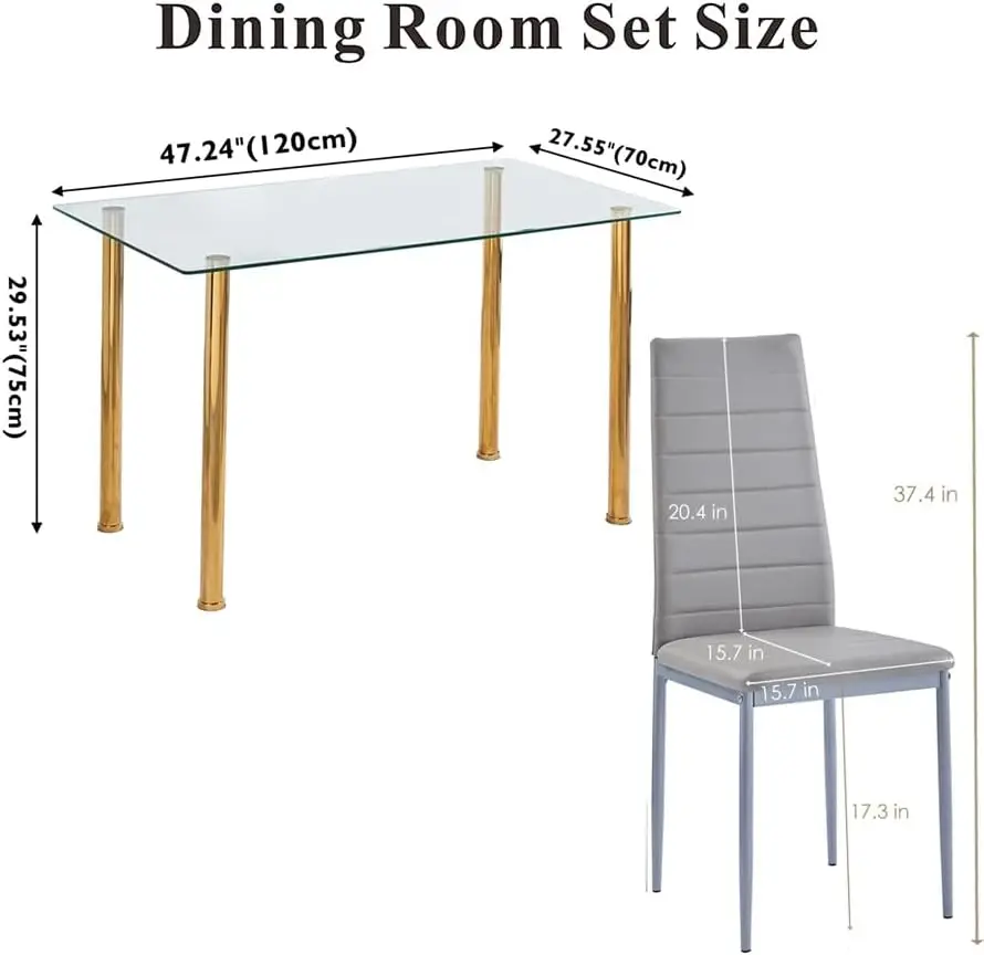 2025 USA Dining Table Set for 4, 5 Piece Kitchen Table and Chairs for Dinette, Apartment, Compact Space-Saving Clear/Gold+Gray