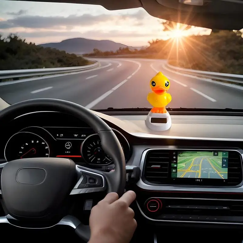 Pato amarelo painel do carro decoração solar pato amarelo adorável estatuetas animais brinquedo traço boneca para paisagem acessórios jardim