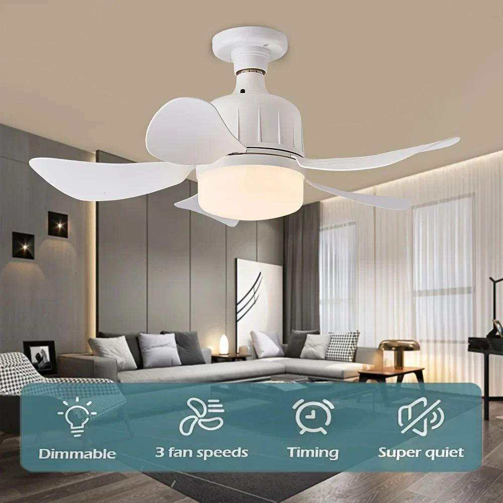 LED Socket Fan Light with Remote, 17.7in Small Ceiling Fan with Light, Cordless Light Socket Fan for Kitchen,Bedroom,Small Room