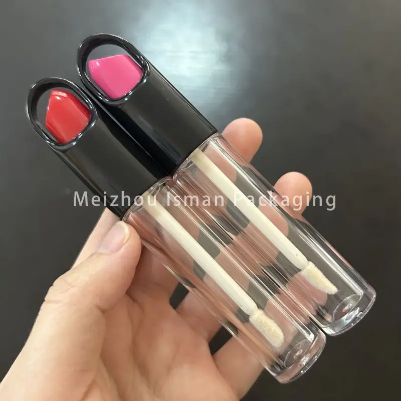 50Pcs unique pink red lip shape lipgloss empty containers tube lip gloss tubes cosmetic packaging with brush wands 7ml