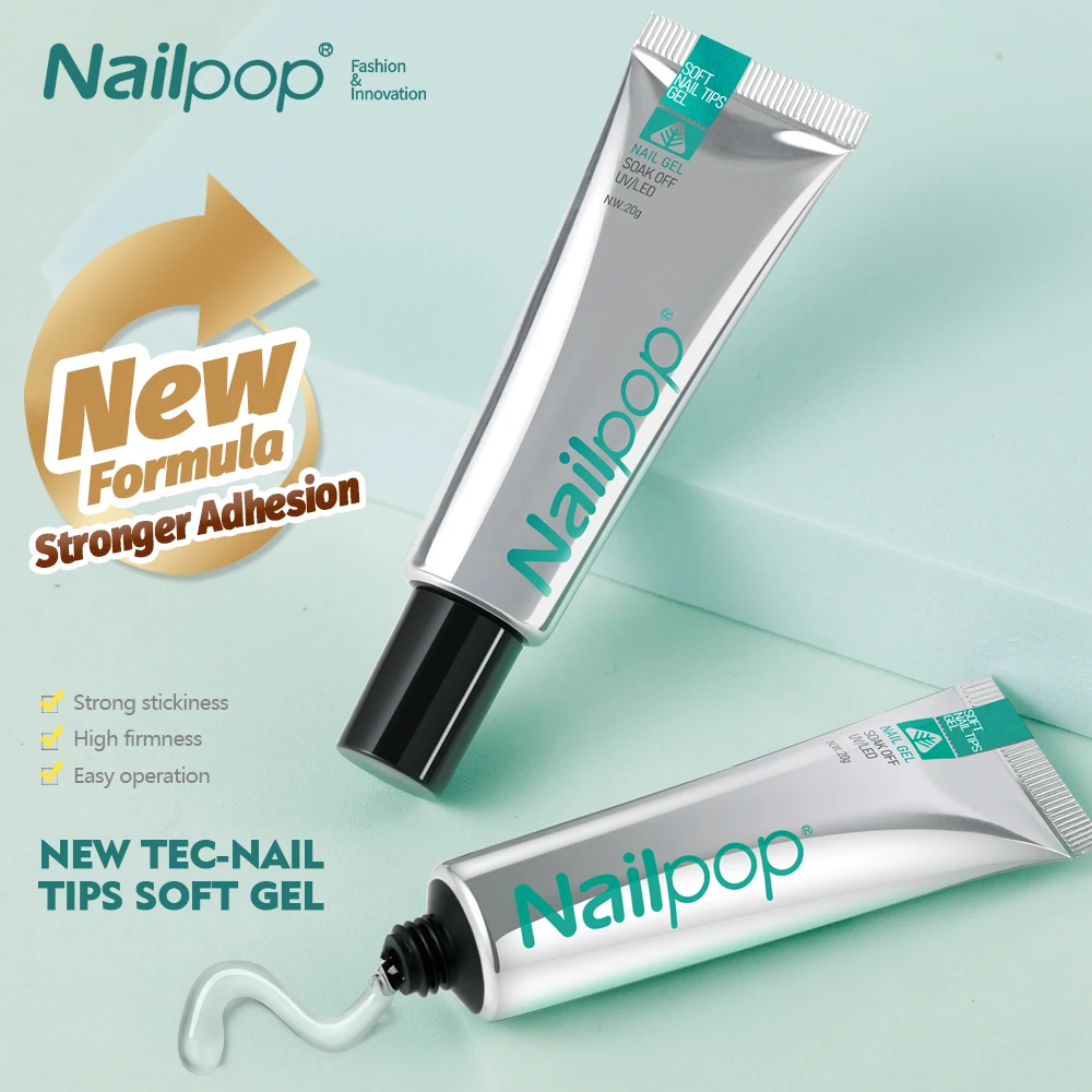 

Nailpop Pro Soft Nail Tips Gel Glue 20g Adhesive Fake Nails Long Lasting Soak Off UV Gel Nail Polish Manicure Products for Nails