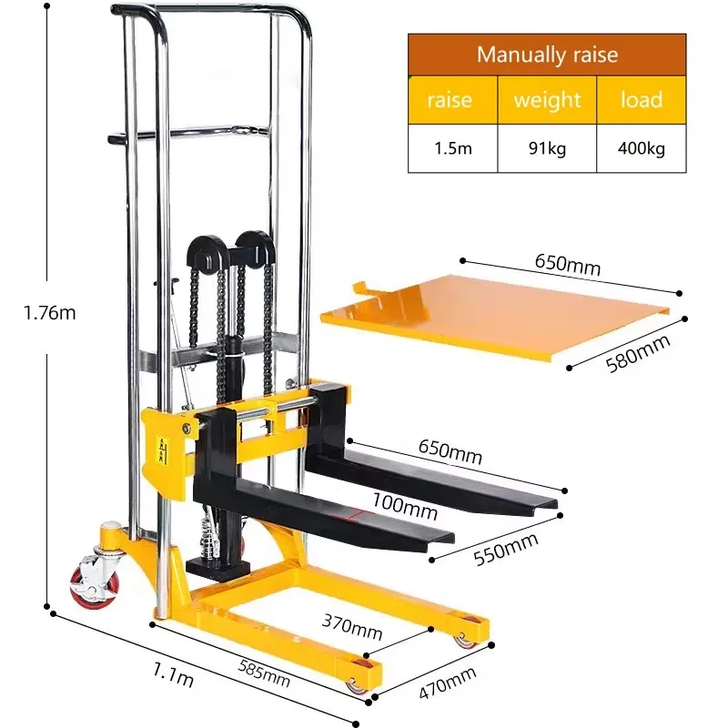 Light 400 kg capacity portable mobile truck Baggage 1.7 m lift manual forklift
