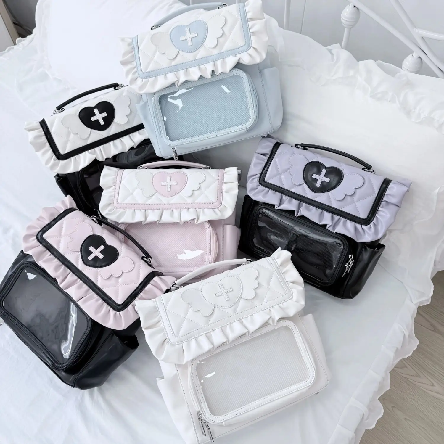 Transparent Ita Mochilas Mujer Original Square Mochila Hit Color Design Bag Multi-function Backpack Sweet Cool Bags for Woman