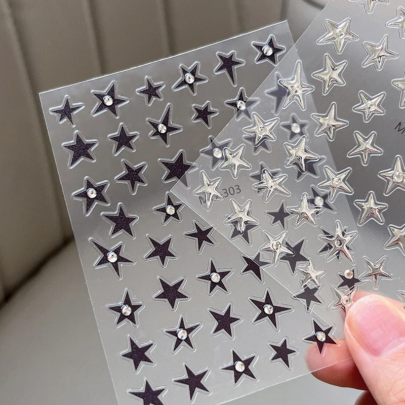 3D Rhinestone Five-pointed Star Nail Art Stickers Diamonds Embossed Adhesive Transfer Nail Decorations Slider Decals DIY