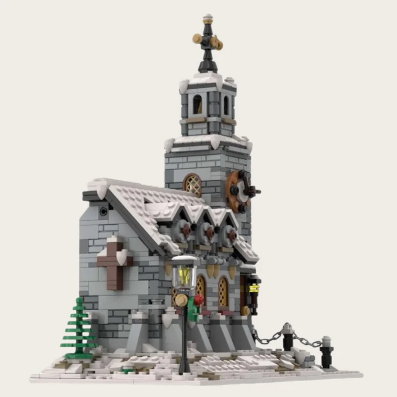 MOC blocos de construção Natal Inverno Igreja modelo de construção brinquedo blocos de construção set1074pcs