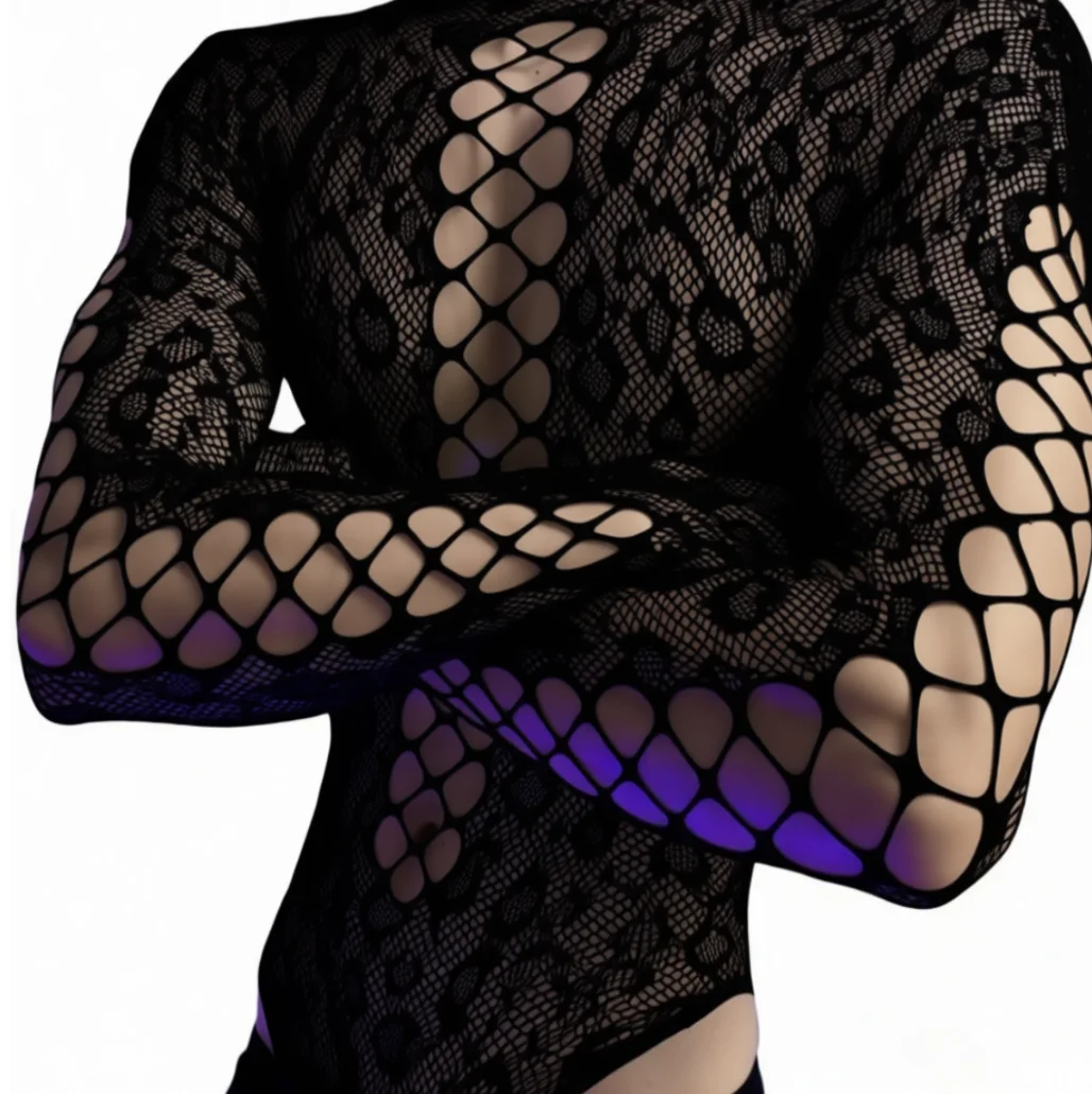 Erkek Mavi Bodysuit Siyah Beyaz Leopar Desenli Tulum Nefes Alabilen Oyuklu Erkek Kulüp Gecelik Fileli Seksi İç Giyim