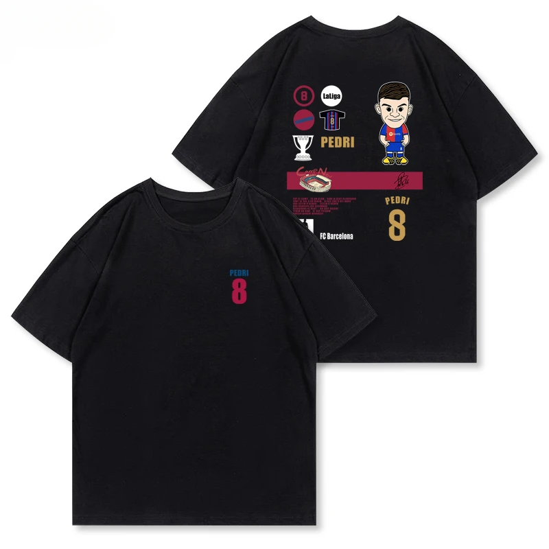 

Barcelona PEDRI T-shirt Football No. 8 Pedri American Retro Streetwear Brand Casual Heavy Pure Cotton Short-sleeved Shirt