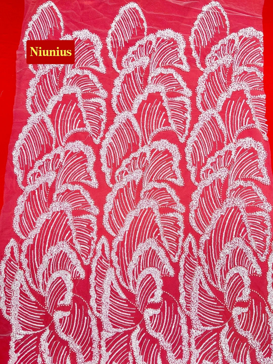 

Ткань для свадебного платья 2026, ультраэлегантный белый мягкий тюль с кружевом, бисером и камнями - высококачественная австрийская новинка NN7238_R