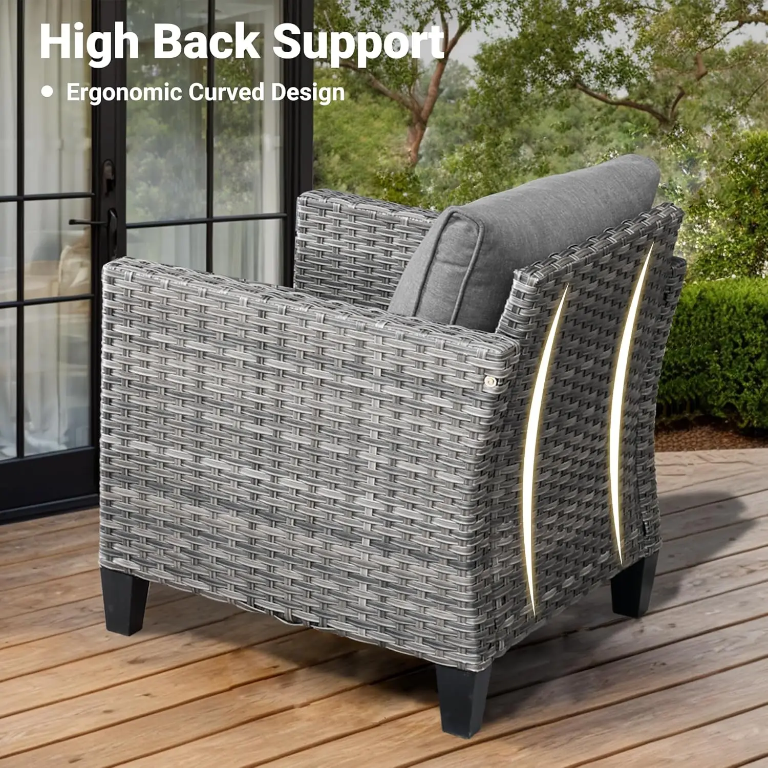 Patio Furniture Set Outdoor Wicker Sofa Couch /w Glass Table Comfy Cushions Rattan Conversation Set for Backyard Deck Porch