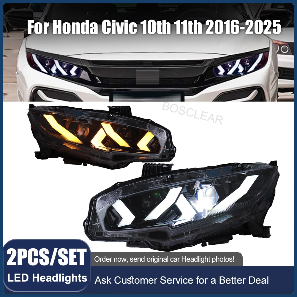

Headlights Headlamps Assembly For Honda Civic 10 11 sedan 2016-2025 LED taillights total line lights brake lights reverse lights