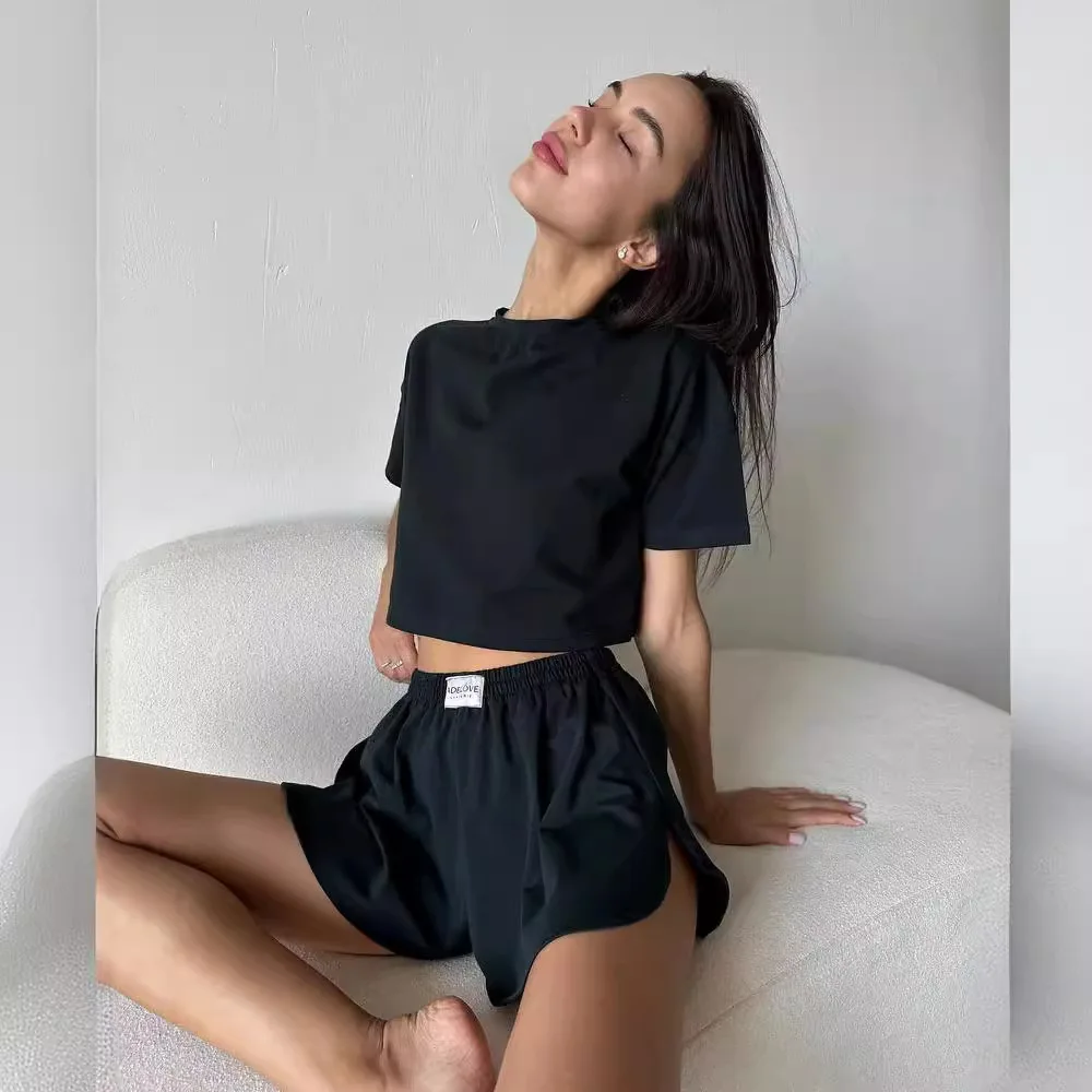 

New ort Sve T-irt orts Set Casual Wear Polyester Fiber round Ne Overhead Sle for Young Women 8-25 Years Old