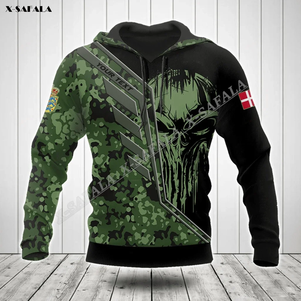 Denmark Camo Flag Army Veteran 3D Print Spring Autumn Hoodie Men's Outwear Shirt Pullover Hooded Sweatshirt Jersey Casual