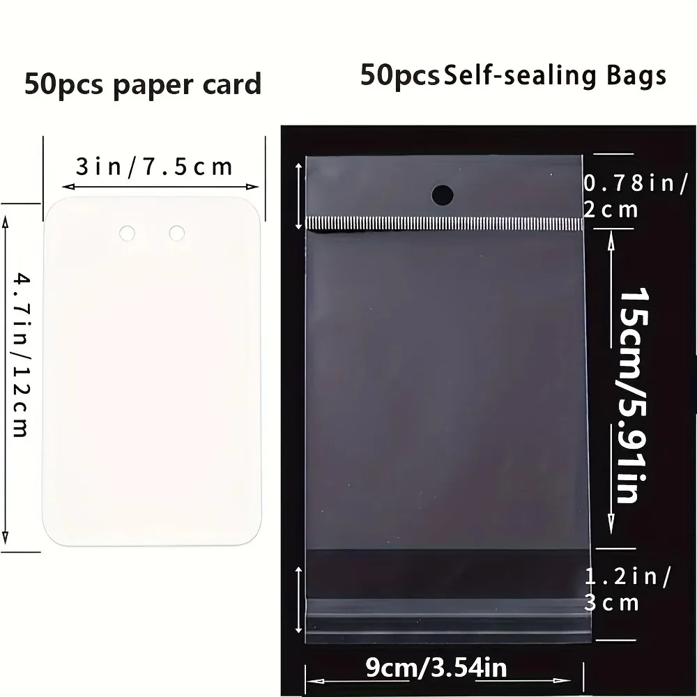  50 مجموعة من عبوات سلسلة المفاتيح الاحترافية | بطاقات العرض وأكياس الختم OPP الشفافة للبوتيك وعرض الحرف ومستلزمات البيع بالتجزئة #4