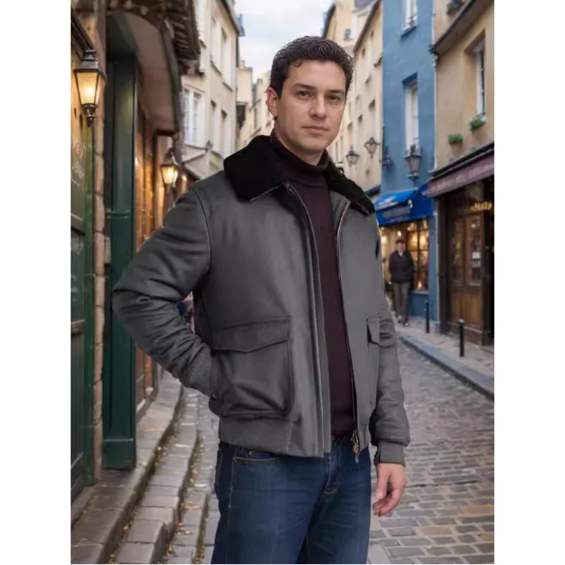 2024Autumn and Winter Men's Solid Color Simple Commute Lapel Zipper Big Pocket Jacket Coat Men